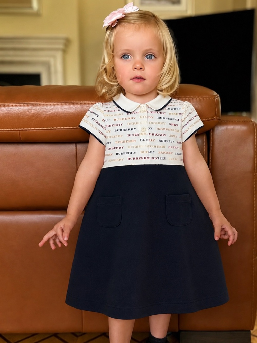 BURBERRY LONDON Word Logo Two Tone A Line Flowy Shift Button Up Dress